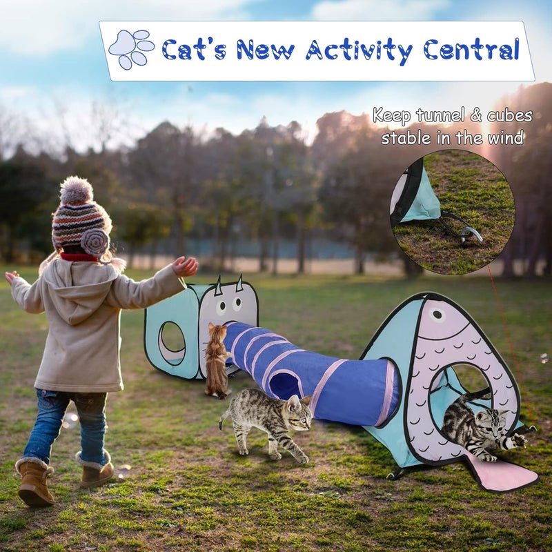Rypet Cat Toy Tunnel and Cubes Bundle - Interactive Crinkle Collapsible Cat Tube and Foldable Cubes Playground for Kitty, Rabbit, Puppy, Ferret Hiding Hunting and Resting - Image 5